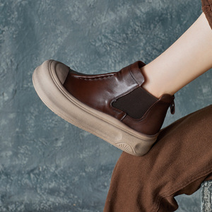 Botines de Plataforma con Punta Redonda, Estilo Retro, Hechos a Mano, Otoño Invierno, Botas Chelsea Casuales, Botines Británicos de Piel Auténtica, Zapatos Deportivos - Product Image 2