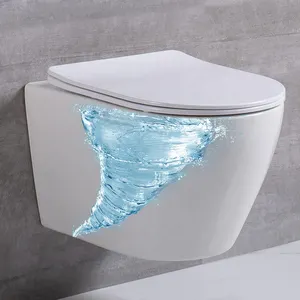 European Newest Mute Wc Rimless Wall Mounted Toilet Single Hole Siphon Flushing Toilet Bowl Wall Hung Toilet