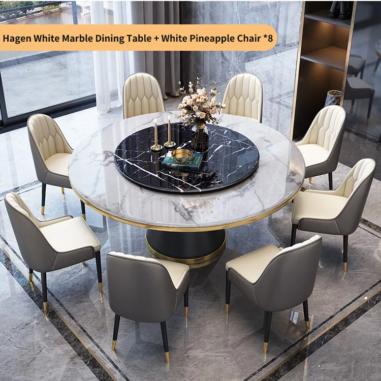 Mesa de jantar e cadeira luxuosas do mármore redondo do diâmetro de 1,6 m ajustadas para 8 assentos
