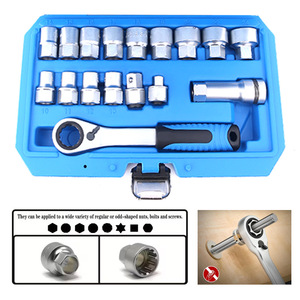 Jeu de douilles à cliquet à 17 pièces, à commande manuelle, avec douilles à 12 points, coffret de rangement rigide et clé à cliquet - Product Image 2