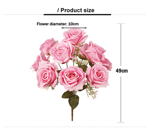 Rosas Artificiales Decorativas de Tela, Ramo de Flores de Seda con 12 Cabezas, Ramo de Rosas Artificiales con 10 Cabezas para Decoración de Bodas - Product Image 3
