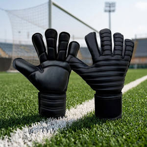 Gants de gardien de but noirs de qualité supérieure avec protection des doigts et sangle de poignet, latex allemand 4 mm, design personnalisé à bordure négative - Product Image 2