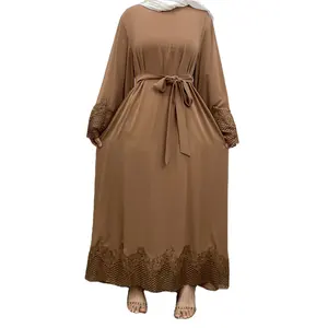 Customized Dubai Middle East Hot Sell abaya women traditional Muslim Dress with Large Lace-hem