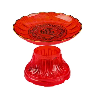 Detachable base high legged plastic fruit tray red circular lace semi transparent dried fruit candy tribute tray