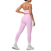 Nouvel ensemble de sport 2 pièces à col rond et taille haute, avec pantalon à poches rehausseur de hanches, séchage rapide, en Spandex/Nylon, pour course, yoga et activités décontractées en extérieur