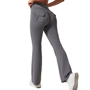 Pantalones de Fitness Lulu de cintura alta para mujer, pantalones deportivos de secado rápido para correr, pantalones de Yoga acampanados de melocotón, bolsillo de carga, patrón sólido - Product Image 6