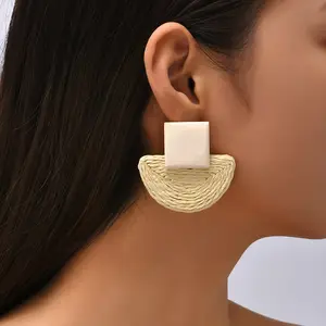 欧美潮流几何扇形木制耳环女波西米亚ins创意耳环饰品
