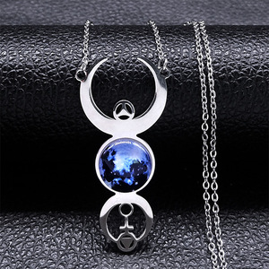 Collar de Cristal con Triple Luna y Planeta, Collar de Acero Inoxidable con Fase Lunar, Diosa Secreta <span class=keywords><strong>Hécate</strong></span>, Collar para Mujer - Product Image 1
