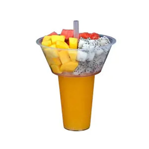 Groothandel Custom Hoge Kwaliteit Verschillende Maten Sample Beschikbaar Plastic 2 In 1 Snack En Fruit Drinken Koude Bekers