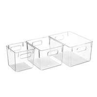 Panier de rangement des aliments en plastique, bacs transparents, panier avec poignées découpées, pour le ménage