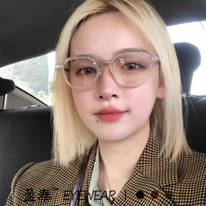 กรอบแว่นตาทรงกลมซุงเจียวัสดุ PC ป้องกันแสงสีฟ้า สำหรับทุกเพศ ขนาดกลาง สีนมชา - Product Image 2