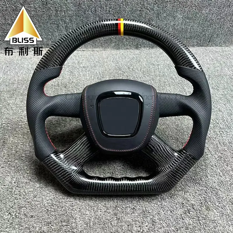 Controlador de corrida modificado personalizado para carro, botão giratório de LED, tampa de fibra de carbono, botão de couro para volante para Audi A6