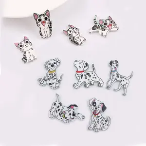 bulk stock latest style two hole mix shaped spotted dog cat design decorative wooden buttons for diy craft