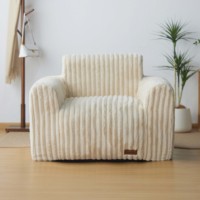Sillón Puff de Lujo con Rayas de Piel Sintética, Respaldo Alto, Compresible, con Funda Extraíble y Lavable