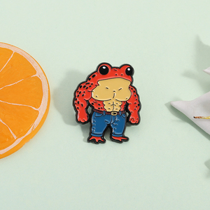 Pin Enamel kodok Buff kartun bros hewan berotot lucu perhiasan hadiah untuk Gym latihan teman grosir - Product Image 2
