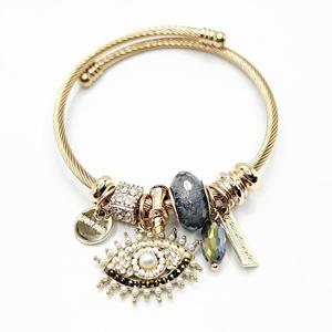 Pulsera de aleación con ojo de la suerte y cuentas, brazalete abierto con dije de diamantes de imitación, joyería de gran venta para venta <span class=keywords><strong>en</strong></span> <span class=keywords><strong>vivo</strong></span> al por mayor - Product Image 3