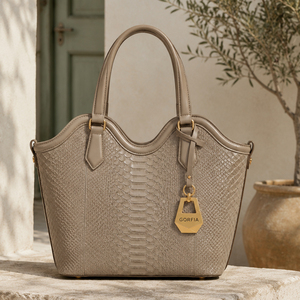 Bolso de Mano de Lujo GORFIA con Patrón de Piel de Serpiente, Bolso Tote de Cuero PU de Diseño Moderno con Parte Superior Ondulada, Gran Capacidad para Mujer - Product Image 3