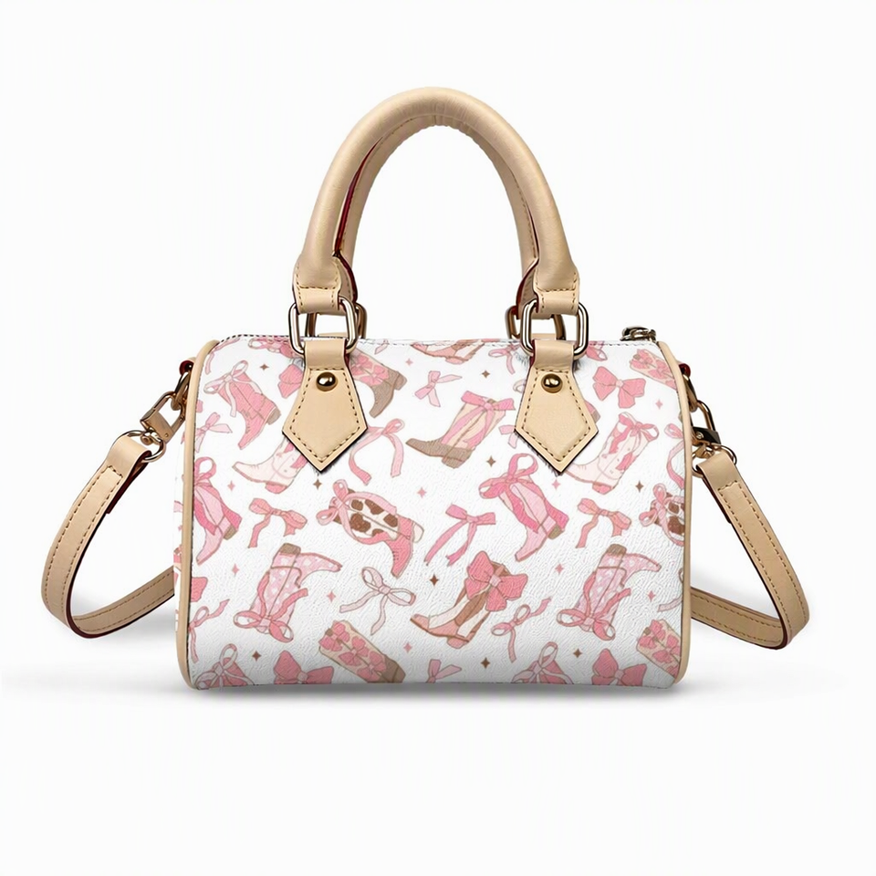 Women's Printed PU Boston Handbag Single Handle Zipper Closure ...