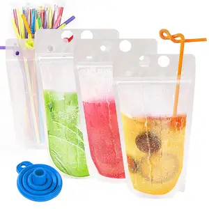 Reclosable Stand up Drink Bags Straw Smoothie Bags Ziplock Plastic Bags for Juice