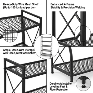 Vietnam Made Black 5 Tier <strong>Tall</strong> Slim Wire <strong>Shelving</strong> with X-brace Sturdy Metal Storage Rack for Pharmacy Office Hospital Use - Product Image 2
