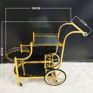Xe đẩy phục vụ khách sạn, xe ăn uống bằng kim loại, xe tiệc 3 tầng kính, xe rượu cưới mạ vàng - Product Image 6