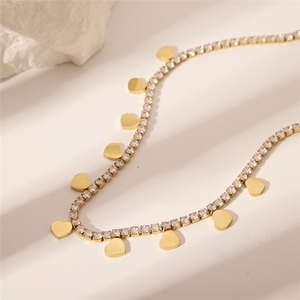 Collar de Lujo con Diamantes Completos de 3MM, Zirconia, Chapado en Oro de 18k, Acero de Titanio, Tipo Tenis, Inoxidable, con Colgante de Corazón Brillante - Product Image 4