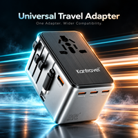 Adaptor Perjalanan Universal GaN 100W dengan 3 Port Tipe C dan 1 Port USB, Kabel Tipe C Retraktil untuk AS, Inggris, dan Australia