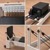 Reformer Pilates FLOWA con Finitura in Marmo per Allestimento di Studi Estetici, con Guida per Corde Numerata e Base con Ruote Mobili
