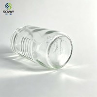 Pot en verre transparent de 330 ml, haut et côtelé, avec couvercle métallique à vis, idéal pour le miel, la confiture, la sauce chili et l'emballage alimentaire