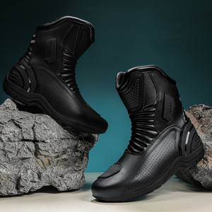Nouvelle collection – Bottes de moto touring noires imperméables en cuir pleine fleur à bout rond, montantes au-dessus du genou, sur mesure - Product Image 2