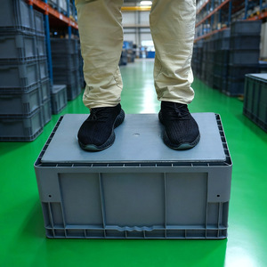 Thickened Plastic Storage Crate 600x400x330mm Stackable For Warehouse Parts Organization And <b>Transportation</b> Gray Blue PP - Product Image 3