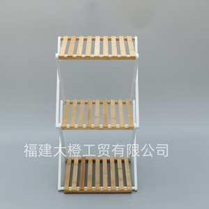 Bamboo <b>Storage</b> <b>Rack</b> 3 Tier Foldable Aluminum Frame Rectangular Living Room <b>Shoe</b> Stand Neatening <b>Storage</b> - Product Image 5