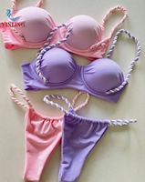 Ensemble de bikini texturé 2 pièces pour femmes, halter, bretelles croisées, spandex/polyester, séchage rapide, respirant, maillot de bain d'été pour la plage