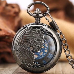 <span class=keywords><strong>Ebay</strong></span> en çok satan siyah tavuskuşu Hollow mavi roma iskelet Steampunk mekanik cep saati ve zincir yarım avcı cep saati - Product Image 1