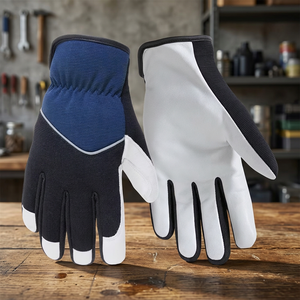 Gants de travail en cuir PU blanc et noir JNA GROUP, avec poignet élastique, bouts des doigts texturés antidérapants, usage général, sécurité, 11 oz - Product Image 4