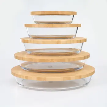 Jasper Glass Oval Baking Dish/Lasagna Pan with Natural Bamboo Lid utensilios para hornear de vidri