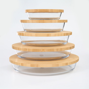 Plat de cuisson ovale en verre Jasper/poêle à lasagne avec couvercle en bambou naturel utensilios para hornear de vidri - Product Image 1