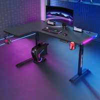 Bureau d'angle intelligent rectangulaire moderne avec élévation, en fibre de carbone, table de jeu RGB, certifié CE UE, pour bureau à domicile