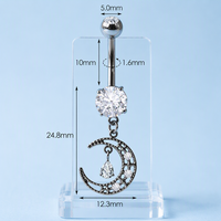 Bijoux de corps tendance : Piercing de nombril en forme de croissant de lune avec grand anneau rond en zircon cubique serti à griffes – Vente en gros