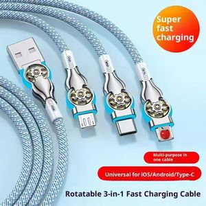 Cable de Datos de <span class=keywords><strong>Carga</strong></span> Rápida 3 en 1, Cable Universal Giratorio de Doble Cabezal con Diseño Mecánico, Compatible con <span class=keywords><strong>Apple</strong></span>, Huawei y Teléfonos Android - Product Image 2