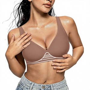 Nahtloser Drahtloser BH für Damen V-Ausschnitt Nicht Konvertierbare Träger Einfarbig Hautfarben Bequeme Alltags-Unterwäsche - Product Image 3