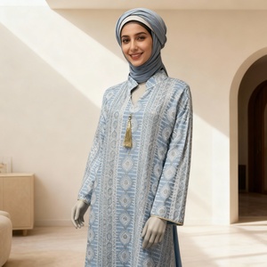 Abaya en coton brodé élégante et de qualité supérieure avec des paillettes florales pour femmes musulmanes, robe de soirée, vente en gros - Product Image 3