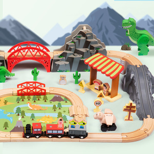 Set de Vías de Tren de Madera con Temática de Dinosaurios y Minas, 58 Piezas, para Niños de 2 a 4 Años - Product Image 1