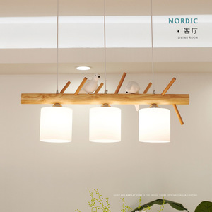 Nordic Solid Wood Three Headed Chandelier Led Lighting For Dining Room Modern Minimalist Japanese Style Pendant <b>Light</b> - Product Image 5
