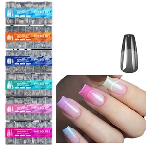Oferta Especial: 600 Uñas Postizas de ABS, Forma Almendrada, Francesas, Cobertura Total, Transparentes, Semi-Mate, Diseño Cuadrado, para Uso en Salones de Belleza, Venta al Por Mayor - Product Image 1