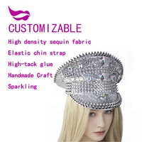 Casquette de capitaine unisexe personnalisée Y2K avec paillettes, strass et sequins faits à la main, avec rivets, pour festival, fête d'anniversaire, carnaval