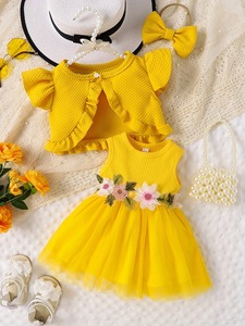 Conyson yeni bebek kız kıyafetleri kolsuz çiçek nakış elbise Ruffled örgü hırka ceket kafa bandı çocuk - Product Image 4