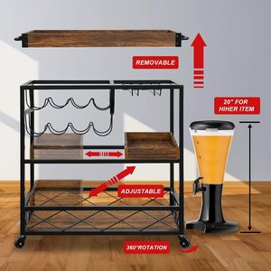 <span class=keywords><strong>Chariot</strong></span> de bar intérieur/extérieur à 3 roues verrouillables Casier à vin <span class=keywords><strong>Porte</strong></span>-verre <span class=keywords><strong>Chariot</strong></span> de service industriel à roulettes 2 plateaux amovibles - Product Image 5