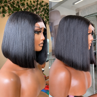 Wig Bob Lurus 10 Inch 4x4 Deep Part Transparan dengan Lace, Rambut Asli Tanpa Lem, Wig Pendek Lace Frontal Pre Plucked untuk Wanita Kulit Hitam