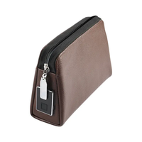 Echte lederen portemonnee met vingerafdrukslot, luxe herenhandtas, zwarte lederen rits-clutch voor heren